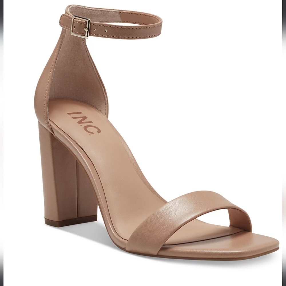 INC International Concepts Women’s Nude Block Heel Sandals Size 7M Ankle Strap